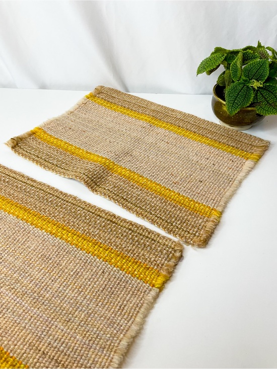 Vintage Other - Vintage Handwoven Wool Placemats with Yellow Stripe - set of two